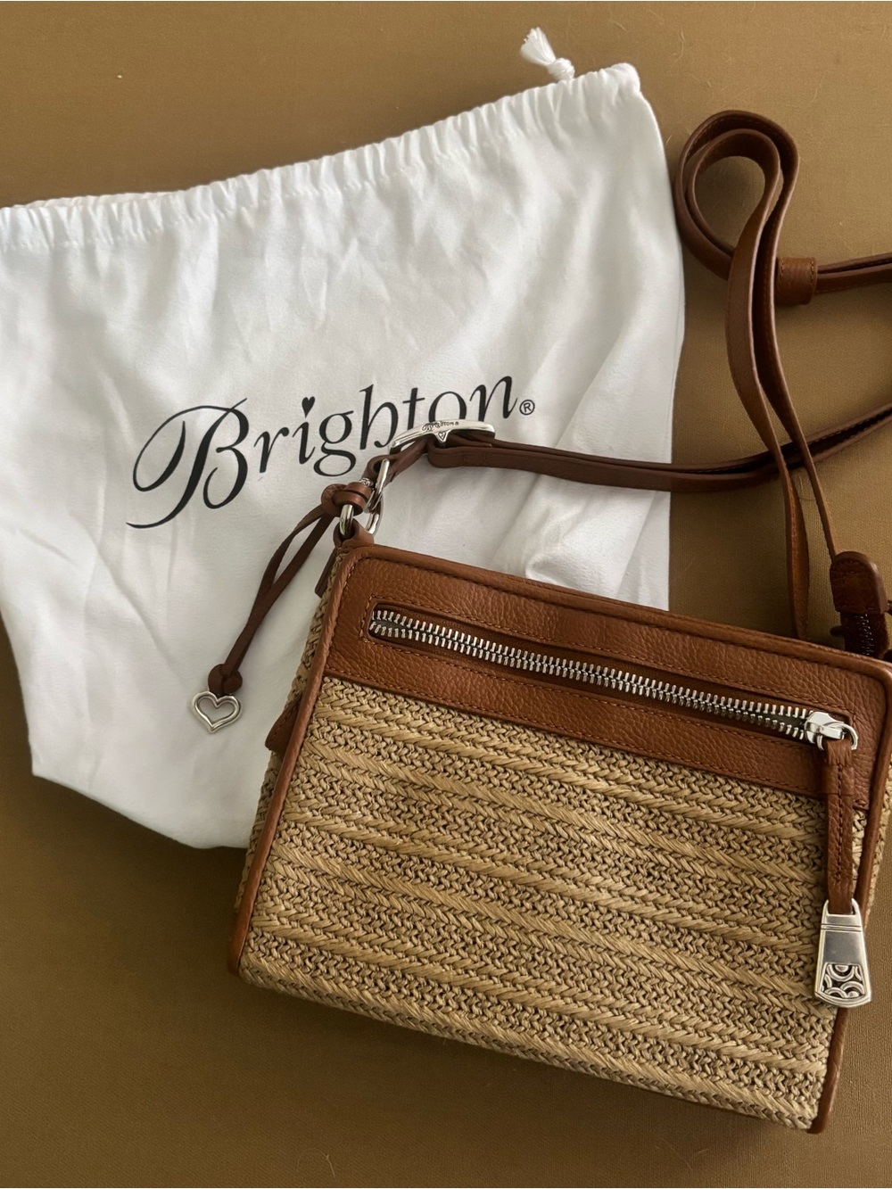 Brighton Boyd City Organizer Tan & Natural Woven Crossbody Bag | NWT